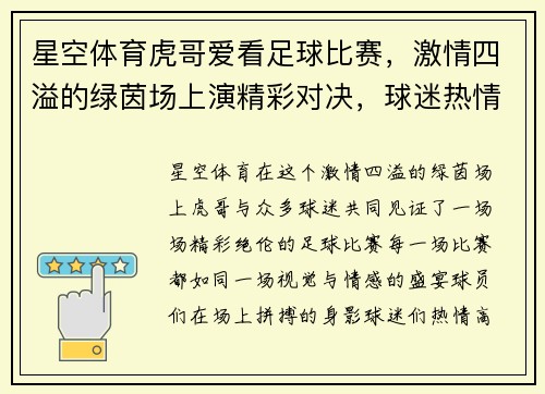 星空体育虎哥爱看足球比赛，激情四溢的绿茵场上演精彩对决，球迷热情高涨